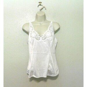 Vanity Fair Camisole Womens 34 White Lace Trim Bows Adj Straps Satin Nylon